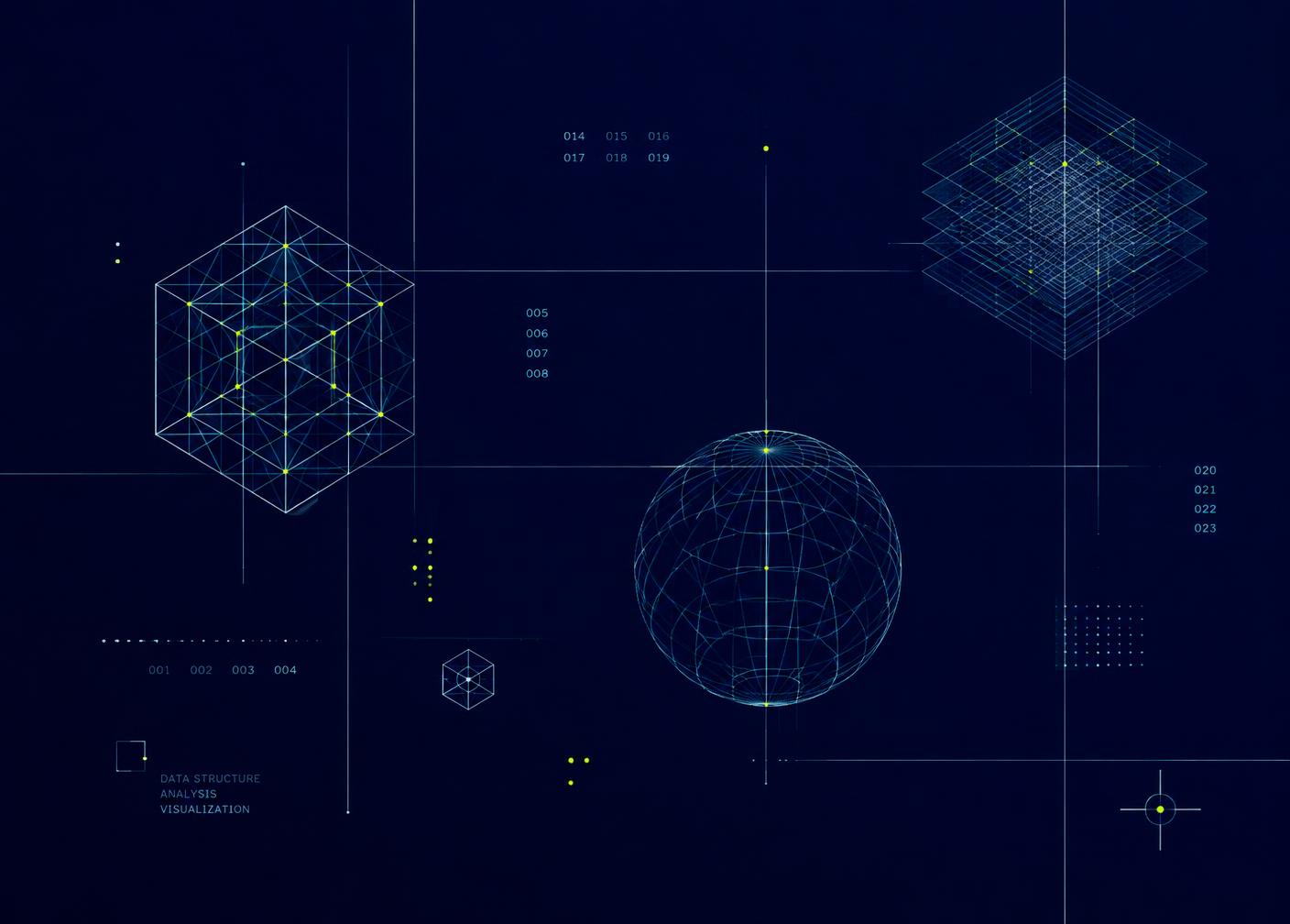 Abstract wireframe visualisation of data structures and technical grid lines